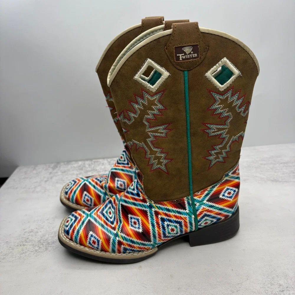 Twister Brynlee Western Boots Children 13 Brown Aztec Modern Cowgirl Festival